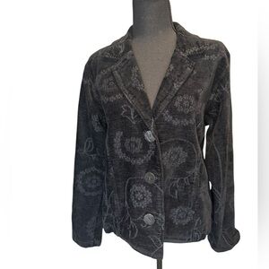 Vintage Velvet Jacket Black Floral Boho Artsy Cottagecore Dark Academia Medium